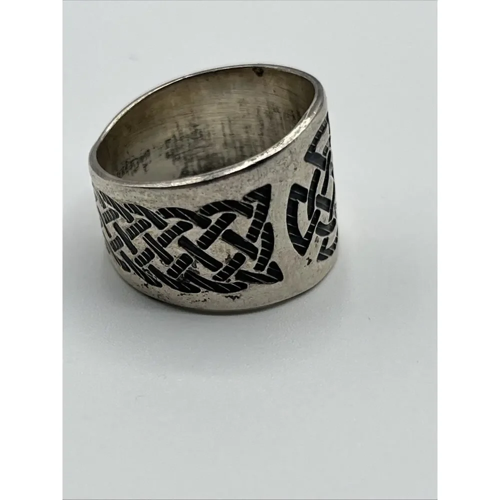 STERLING SILVER Oxidized CELTIC KNOT BAND RING Men’s SIZE 11.5 925 Vintage Rare